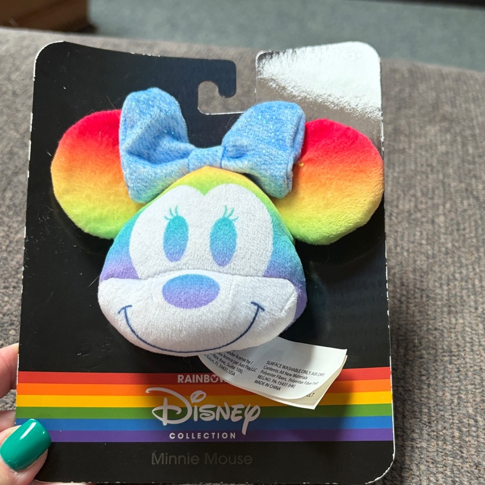 Disney Rainbow Collection Minnie Plush Clip with Blue Bow